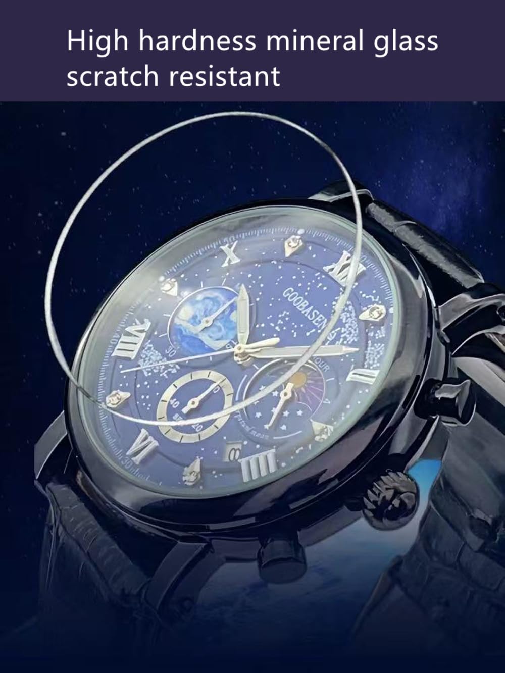 MINILUJIA 30M Impermeabile Uomini Luminoso Orologi Unico Creativo La Fase della Luna/Alendar Funzione Universo Stellato Terra Eye-catching Personalizzato Cool Donne Watch Blu, Blu