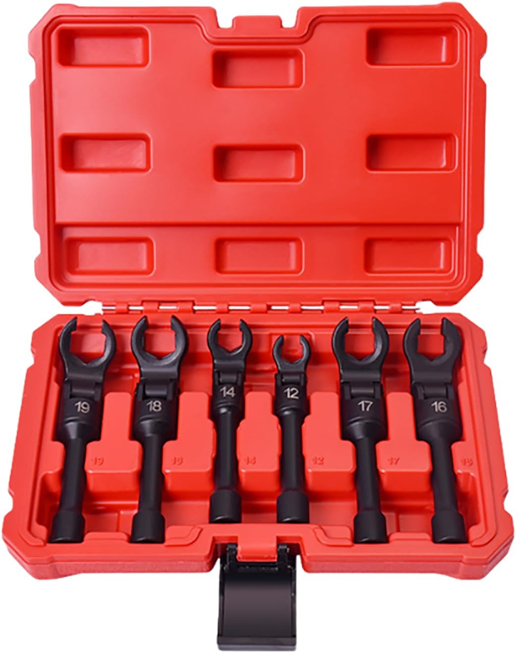 6PCS Long Flex Head Crows Foot Line Wrench Set with 3/8" Drive, Diesel Injector Fuel Line Sockets Wrench Set, Crowfoot Flare Nut Socket Wrench Metric 12mm 14mm 16mm 17mm 18mm 19mm, 180° Flexible Head