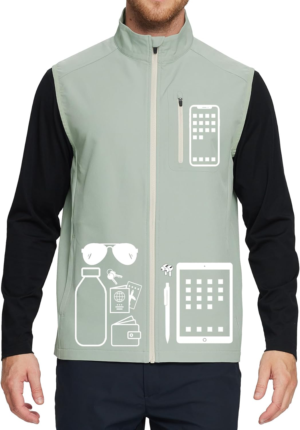 M MAELREG Mens Vests Outerwear Windproof Lightweight Softshell Vests Zip Pockets Sports Sleeveless Jacket Golf Vests for Men - Image 5