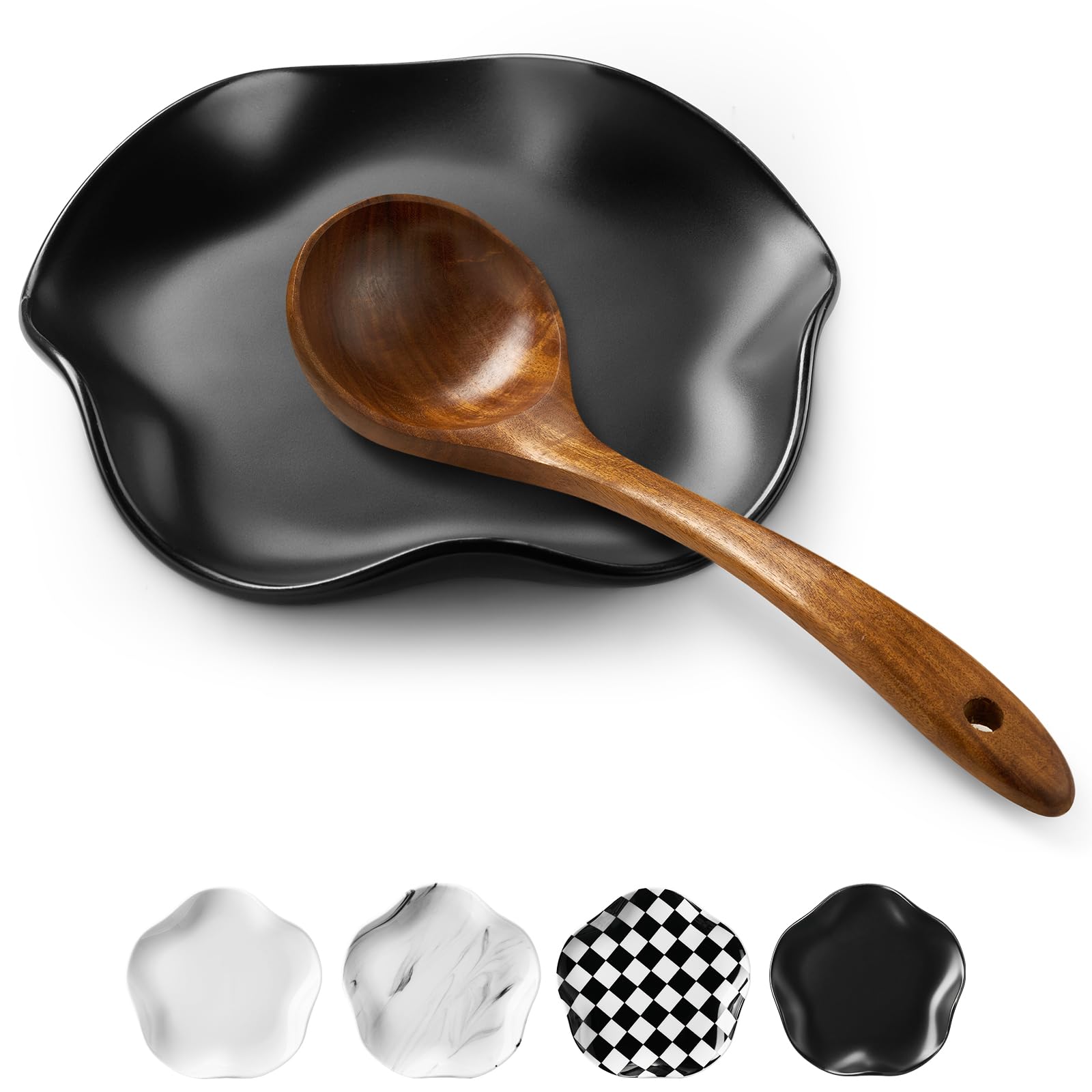 ABRUTY Spoon Rest for Stove Top, Ceramic Spoon Holder for Kitchen Counter, Modern Farmhouse Kitchen Decor Accessories for Spatula, Spoons or Tongs