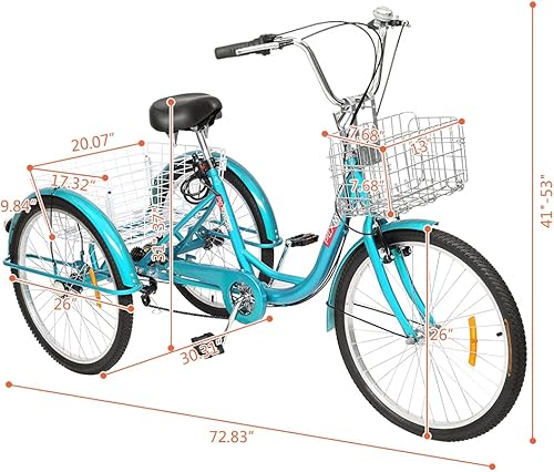 Vista 15 de PEXMOR Triciclo para adultos de 7 velocidades, 24/26 pulgadas, 3 ruedas, triciclo para adultos, triciclo para adultos, triciclo para Negro