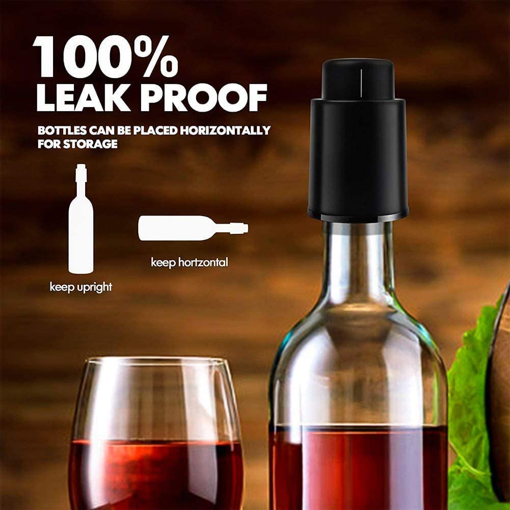 Philorn Tappo Sottovuoto Per Bottiglie Di Vino 2 Pezzi Con Scala Temporale - Riutilizzabile E In Silicone Alimentare - Nero