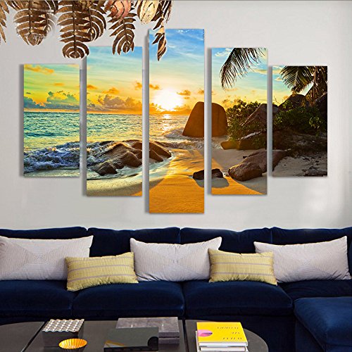 YUGUO 5 Canvas Prints Modern Home Wall Art Decor Frame Modular Canvas Oil Pictures Hd Print PaintingPanel Ocean Sunset Beach Seascape Poster