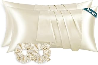 RUIKASI Satin Pillowcase 40 x 80 cm Like a Silk Pillowcase with 2 Hair Bobbles - Silky Pillowcase 40 x 80 cm for Hair and Skin, Easy Care as Silk Pillowcase Silk Pillow Case, Beige