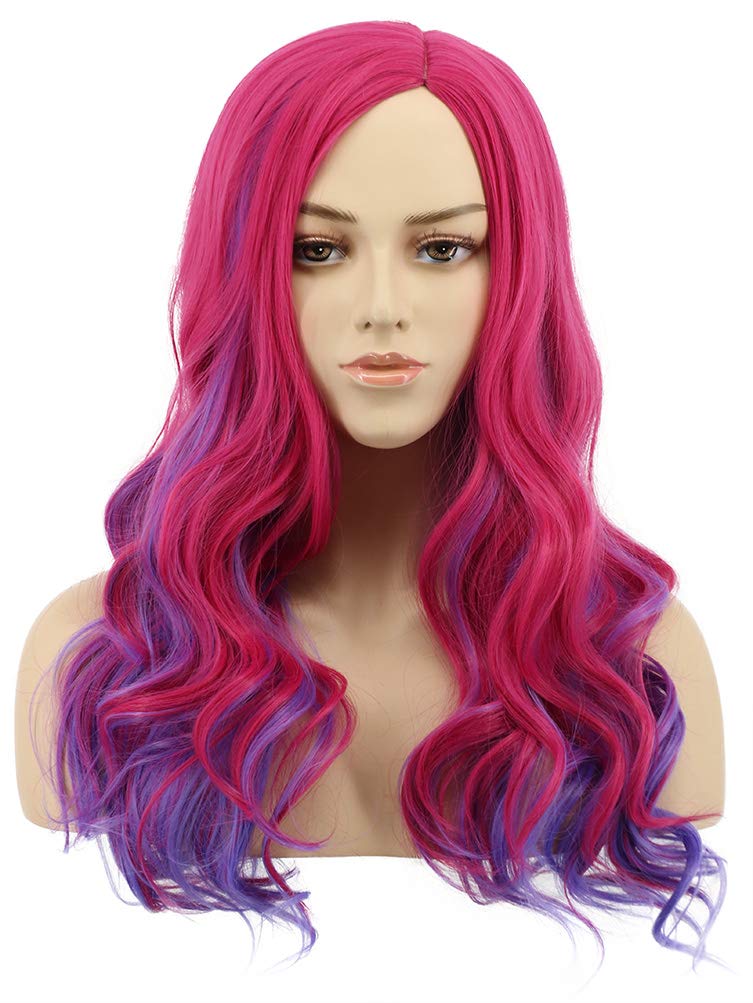 VGbeaty Adult Women Long Curly Pink and Purple Wig Halloween Cosplay Costumes Anime Party Wig