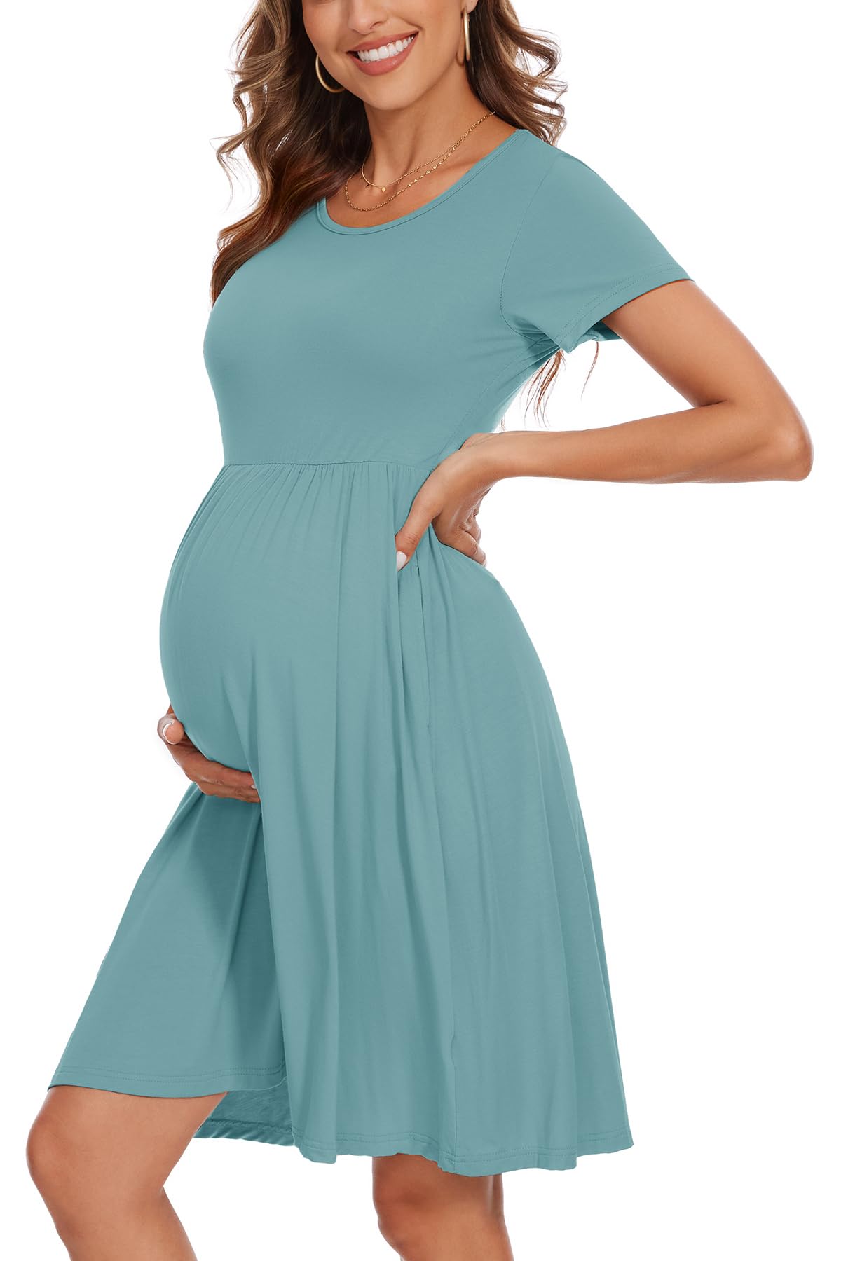 Abito premaman da donna a maniche corte con tasche patchwork vestiti gravidanza