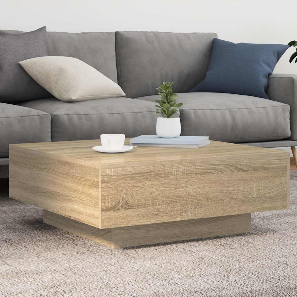 SXZenSpace Coffee Table 80x80 cm Modern Engineered Wood Side in Sonoma Oak Finish, Versatile Centre for Living Room and Bedroom, Square Furniture
