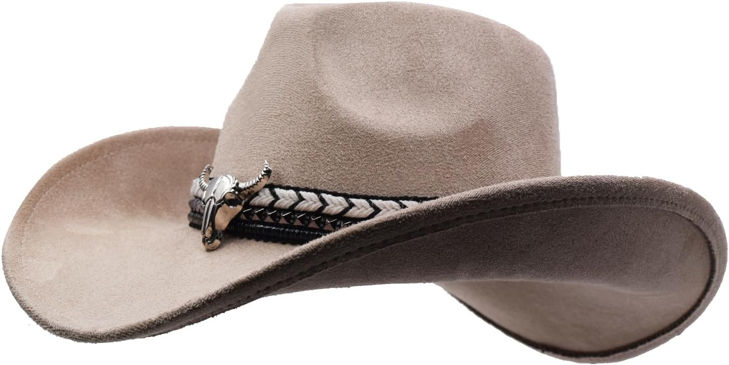 Women Men Western Cowboy Cowgirl Hat with Buckle Belt Wide Brim Outdoor Fedora Hats