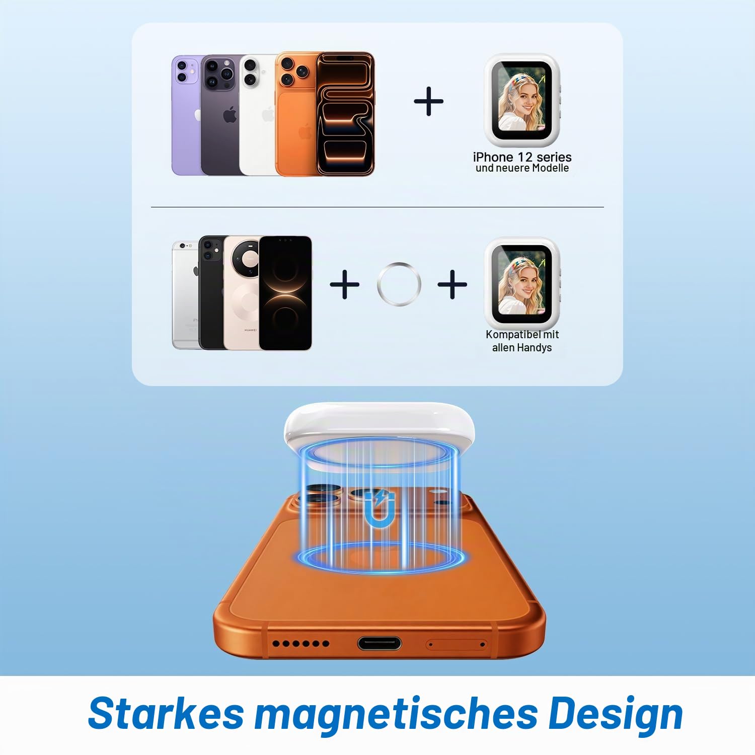 yAyusi Mini Magnetischer Vlog-Selfie-Monitor-Bildschirm für iPhone, Kompakter Tragbarer Rückkamera-Monitor, Handy-Monitor-Bildschirm, Handy-Spiegel für Rückkamera-Aufnahmen/Streaming/TikTok/YouTube