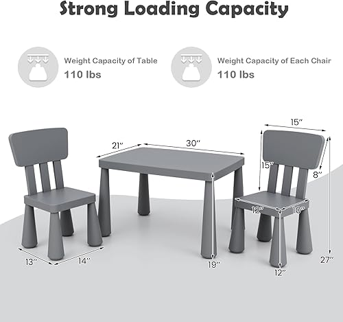 Miniatura 16 de COSTWAY Juego de mesa y sillas para niños de 3 piezas, centro de actividades infantiles de plástico ligero para leer, escribir, pintar, merienda,
