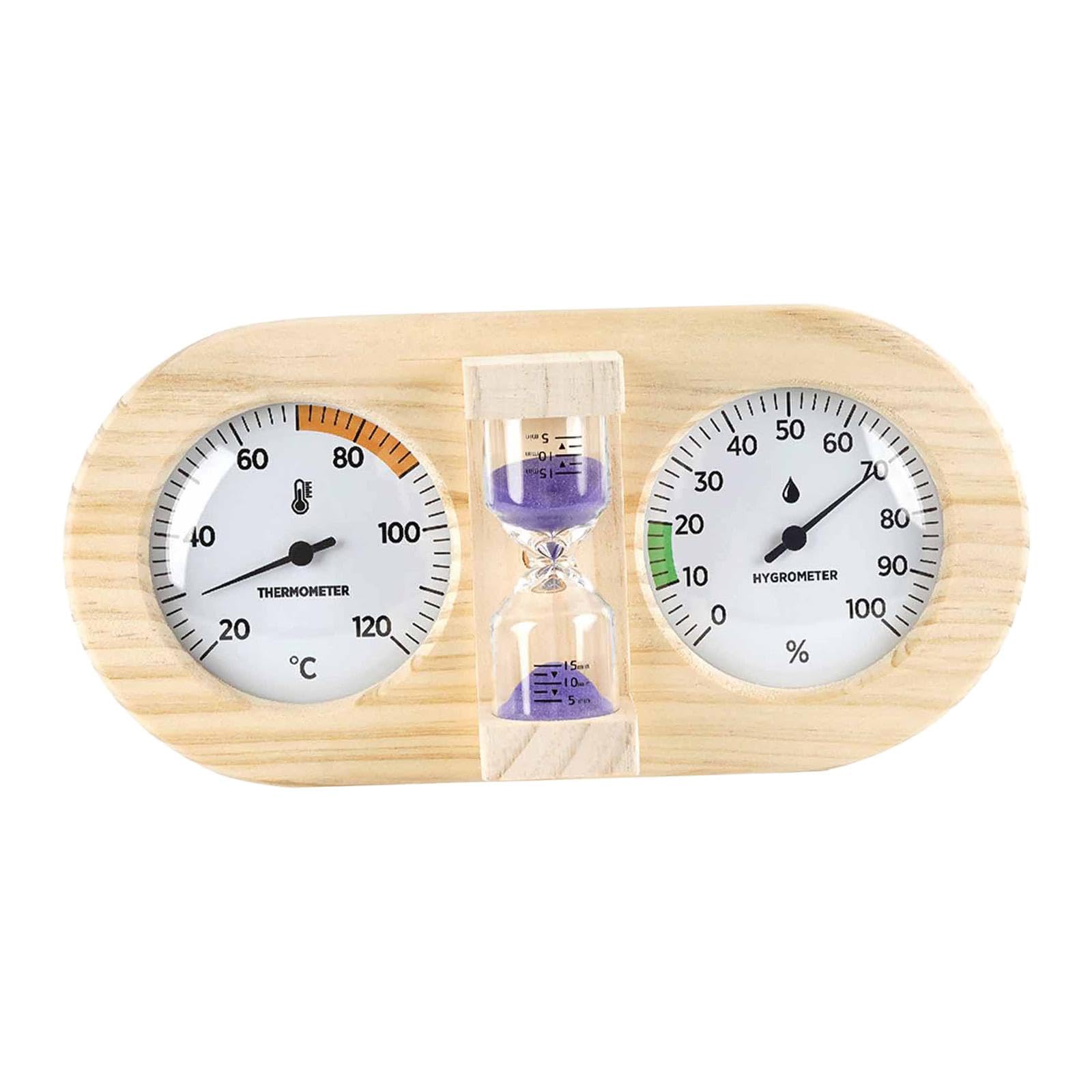 Sauna Thermometer Hygrometer mit Timer Holzrahmen Glasanzeige Messinstrument für Temperatur Luftfeuchtigkeit Zeitmessung für Hotel Haushalt, Violett