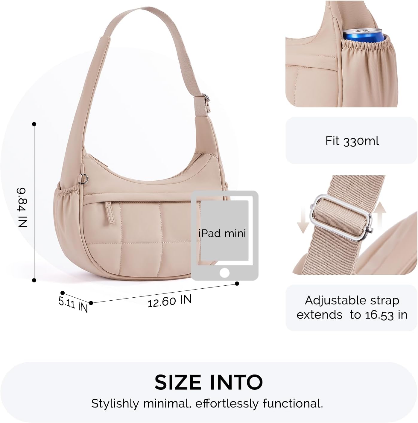 POIUGOYA Nylon Shoulder Bag For Women,Small Quilted Crescent Bag,Triple Zip Pocket Small Puffer Bag For Travel/Fitness - Image 3