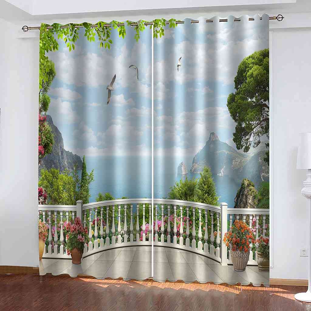 Rideaux occultants 3D vue sur la mer isolant thermique balcon salon 140x160cm