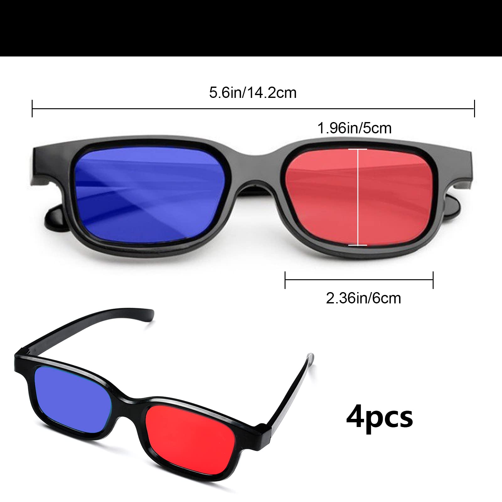 Carta 3d occhiali, 4 pezzi Occhiali 3D rosso blu, occhiali 3d carta Per film o giochi per pc (Blu, Rosso)