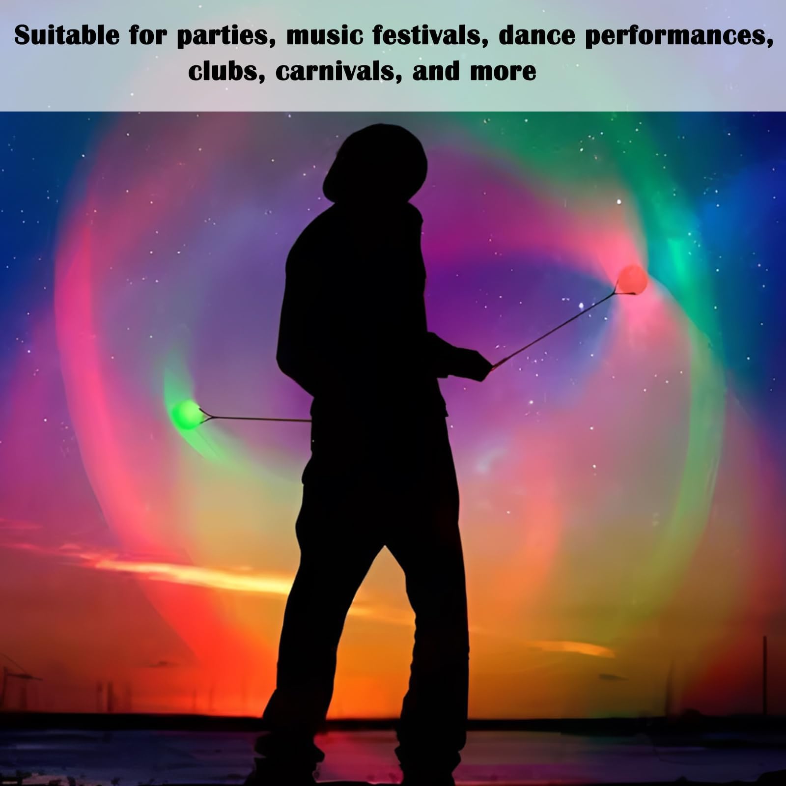 PORFOYO Set di 4 palline a LED Poi Glow, palline in PVC Poi, palline LED Glow Poi con colori arcobaleno e effetto stroboscopico, poi giocoliere luminose, per danza, spettacolo di luci, rave