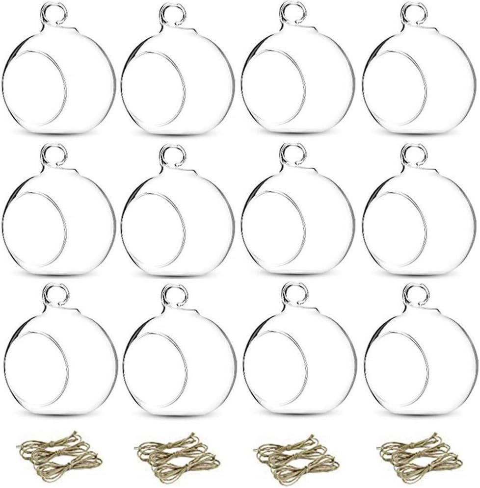 12 Pcs 3.15"/ 8cm Hanging Glass Tealight Holder Globe Plant