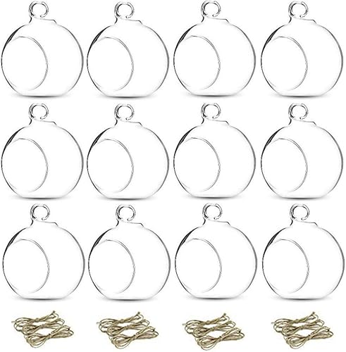 NUPTIO Hanging Glass Candle Holders, Set of 12 Globe Tealight Holders | 3.15 Inch Clear Glass Orbs, Hanging or Table Display, DIY Terrarium Craft, Garden Decor, Gift Idea