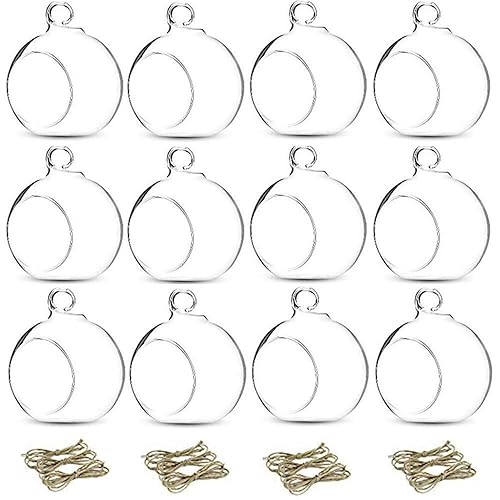 12 Pcs 3.15"/ 8cm Hanging Glass Tealight Holder Globe Plant