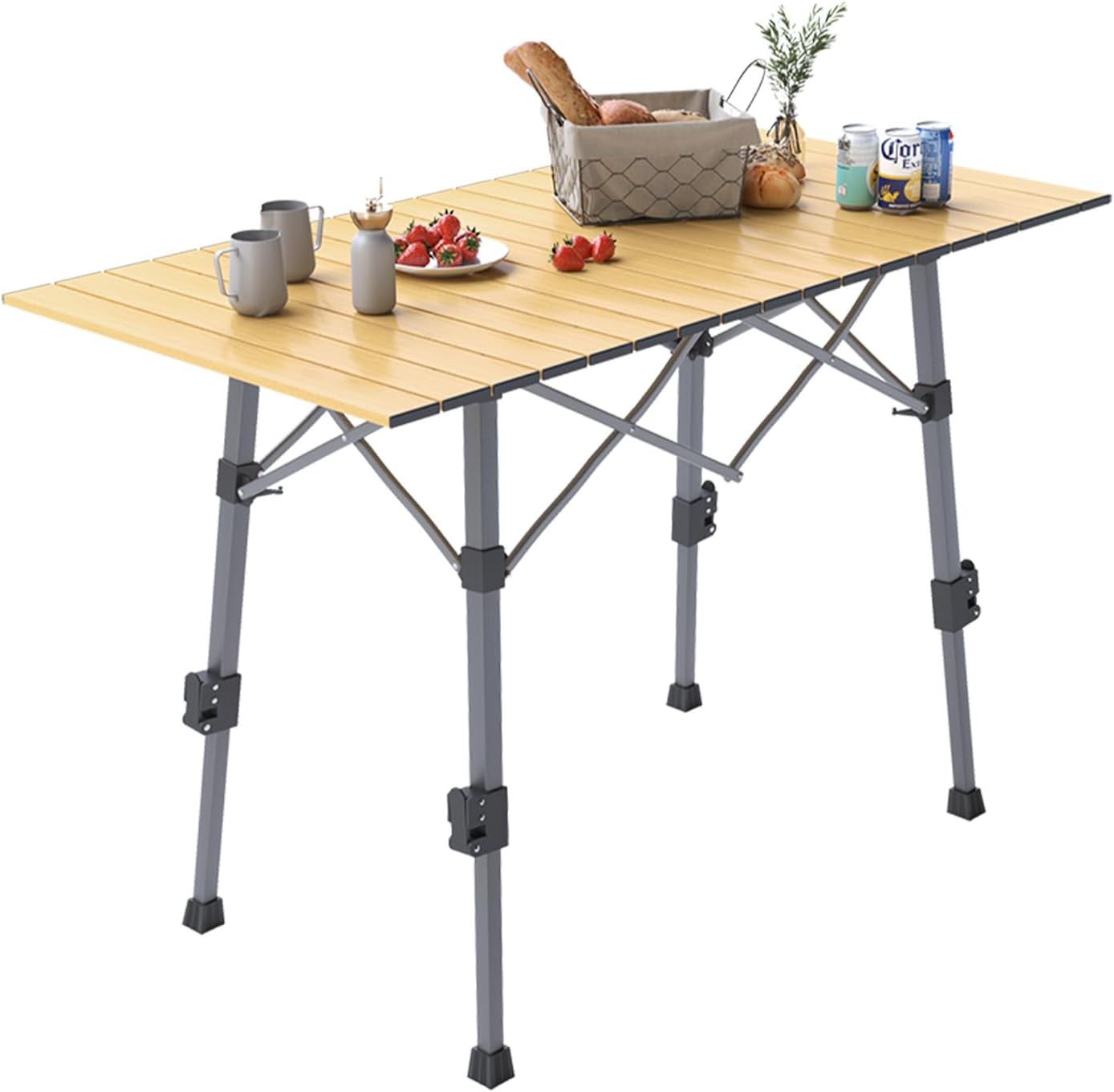 ARMOR CASTLE Portable Camping Table with Adjustable Legs, Lightweight Aluminum Roll-up Beach Tables for Sand Foldable,Folding Table with Carrying Bag for Outdoor Camping,Picnic