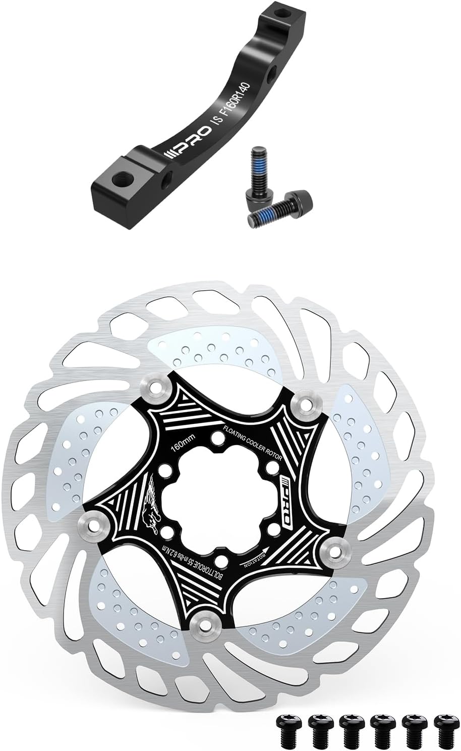 IIIPRO BR-03 is Front 160mm/ is Rear 160mm to 140mm Disc Brake Caliper Adapter and IIIPRO AR68 140mm 160mm 180mm 203mm Floating Bike Disc Brake Rotor
