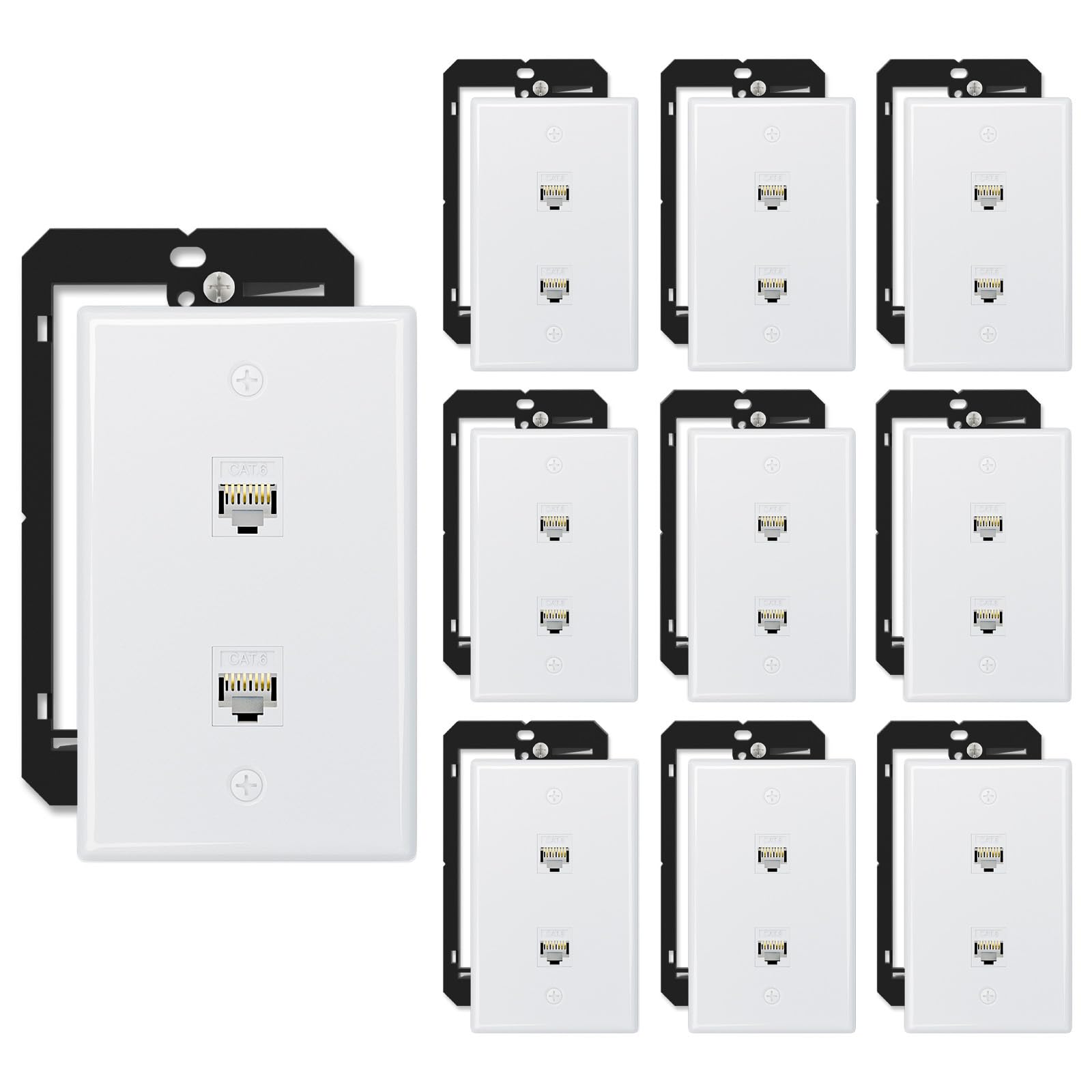 iwillink 10-Pack Cat6 Ethernet Wall Plate, 2-Port Keystone+Bracket, White