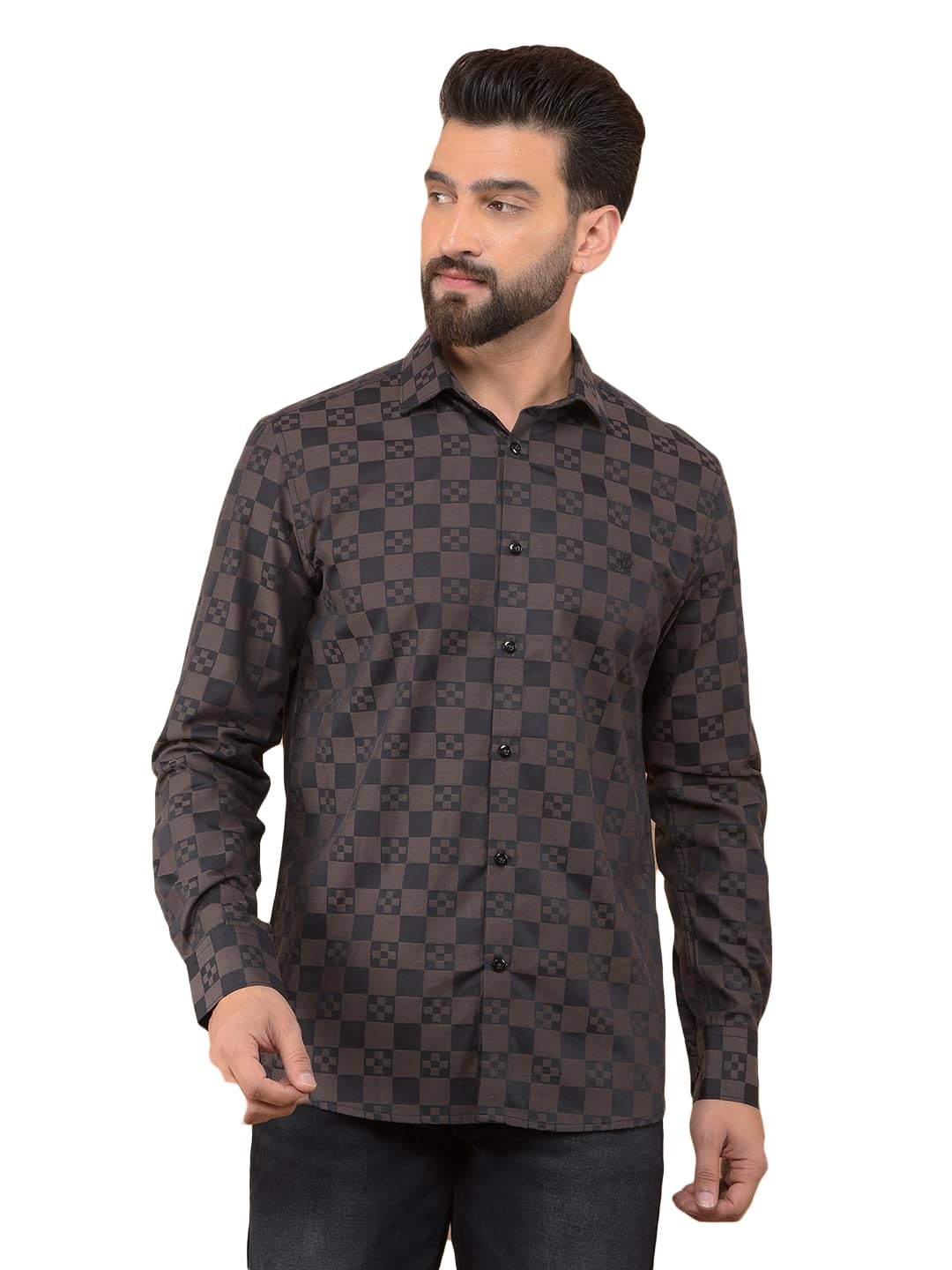 Crimsoune Club Men's Brown Printed 100% Cotton Shirt-picture-34