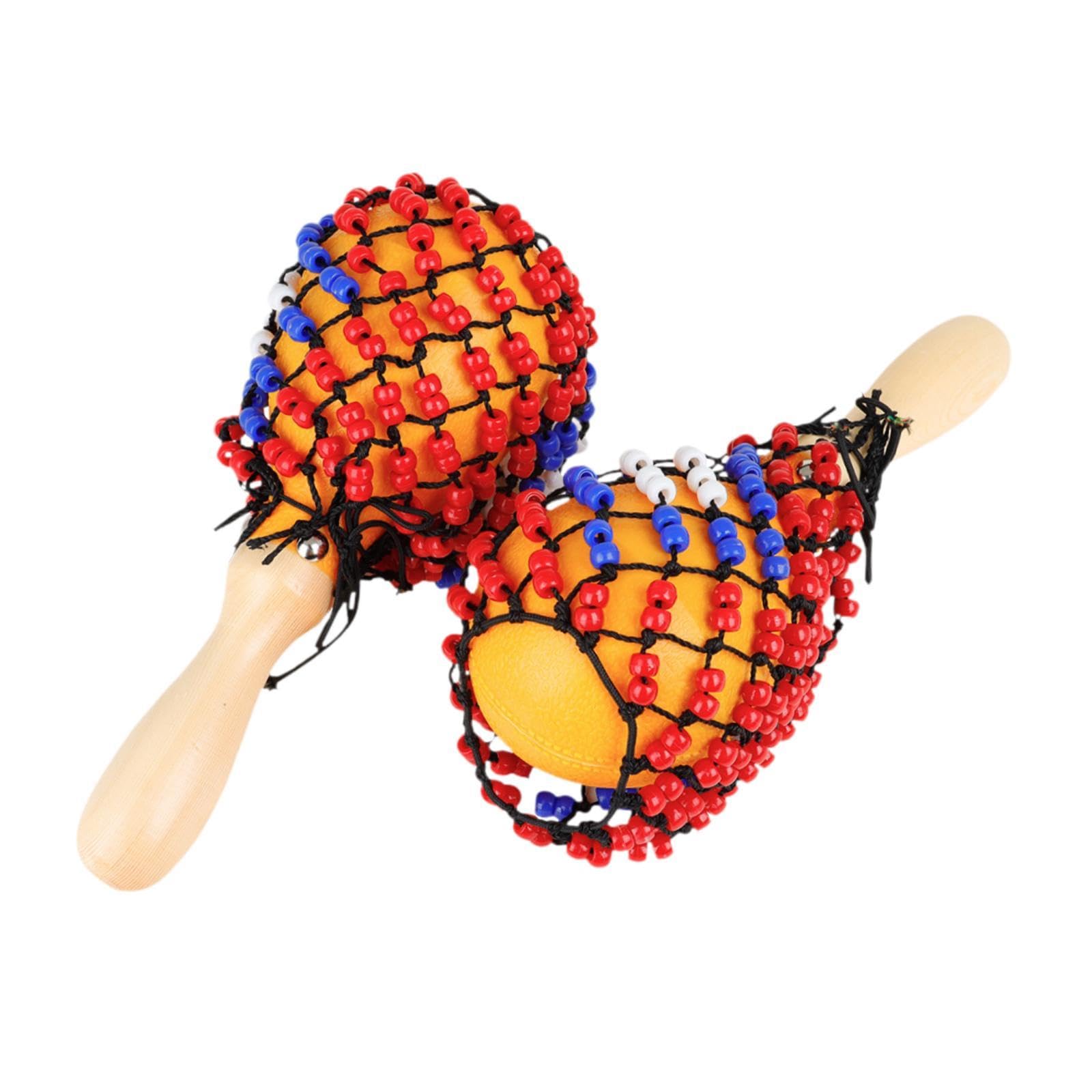 Garende 2x Wooden Maracas Hand Percussion DIY Educational Bead Net Professional Musical Instrument Sand Hammers for KTV Party Favors