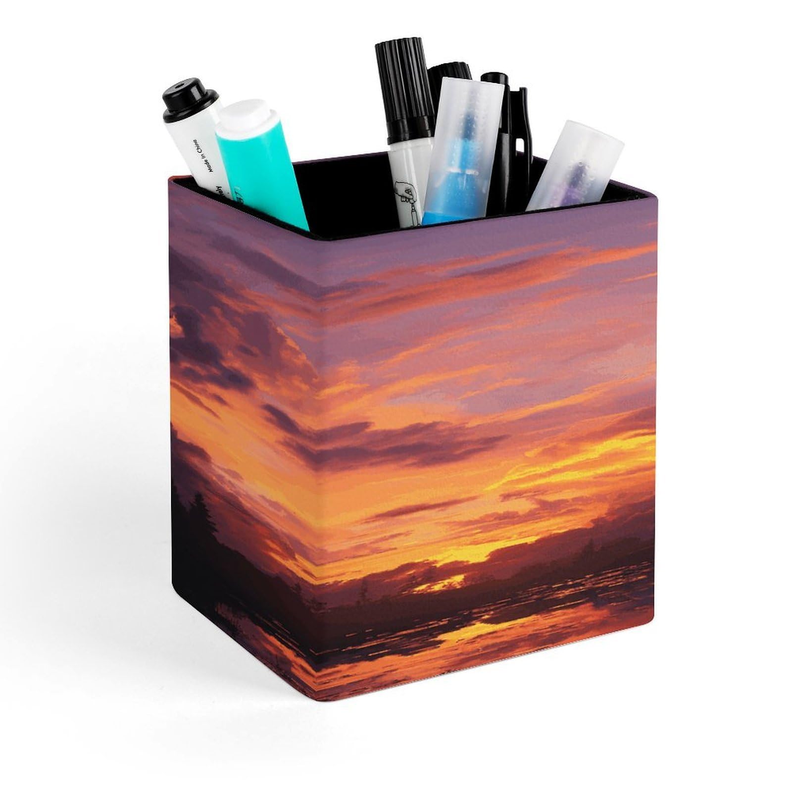 FekiLoot Sunset at Dusk Pen Holder Personalized Desktop Pencil Holders Case Office Accessories Container Box for Square Pen Cup Desktop Organizer Makeup Brush Holder Caddy Storage