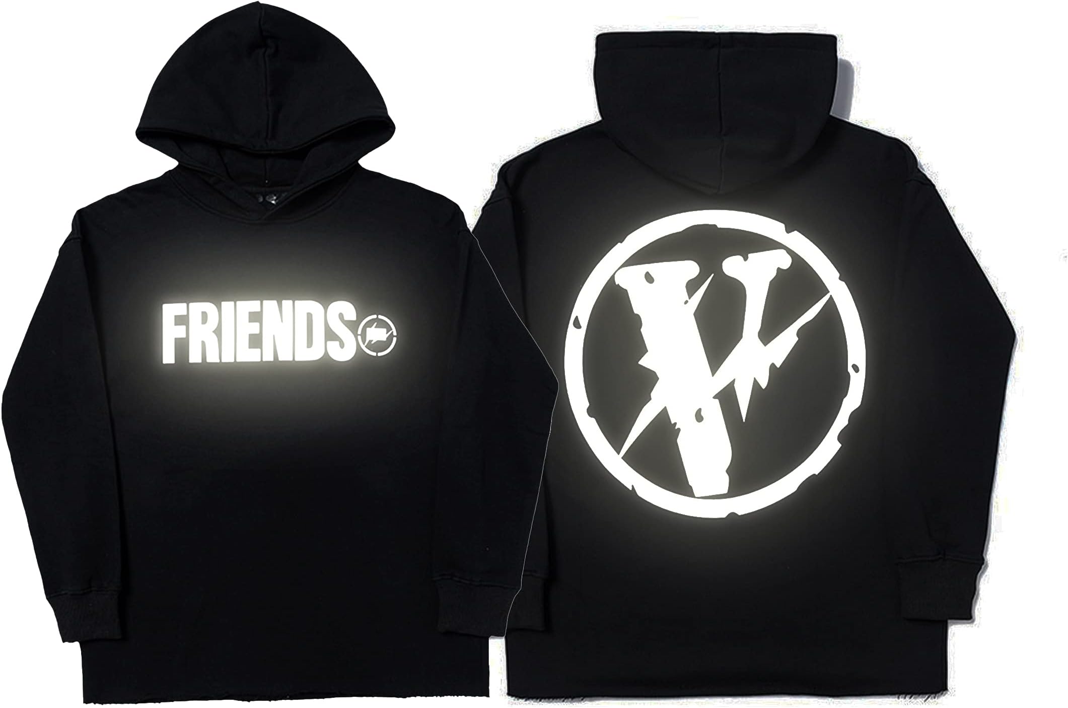 Big V Hoodie Reflective Friend Hoodies Rapper Graffiti Fashion Trendy Hip-hop Sweatshirts Pullover Sweater Young Men