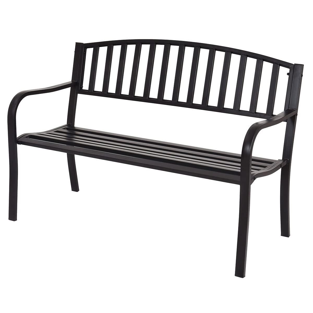 GYMAX Panchina Metallica da Giardino a 3 Posti, Portata di 300 kg, Tubi in Acciaio, Sedia Panca da Interno ed Esterno, con Schienale Alto e Braccioli, 127x60x87 cm