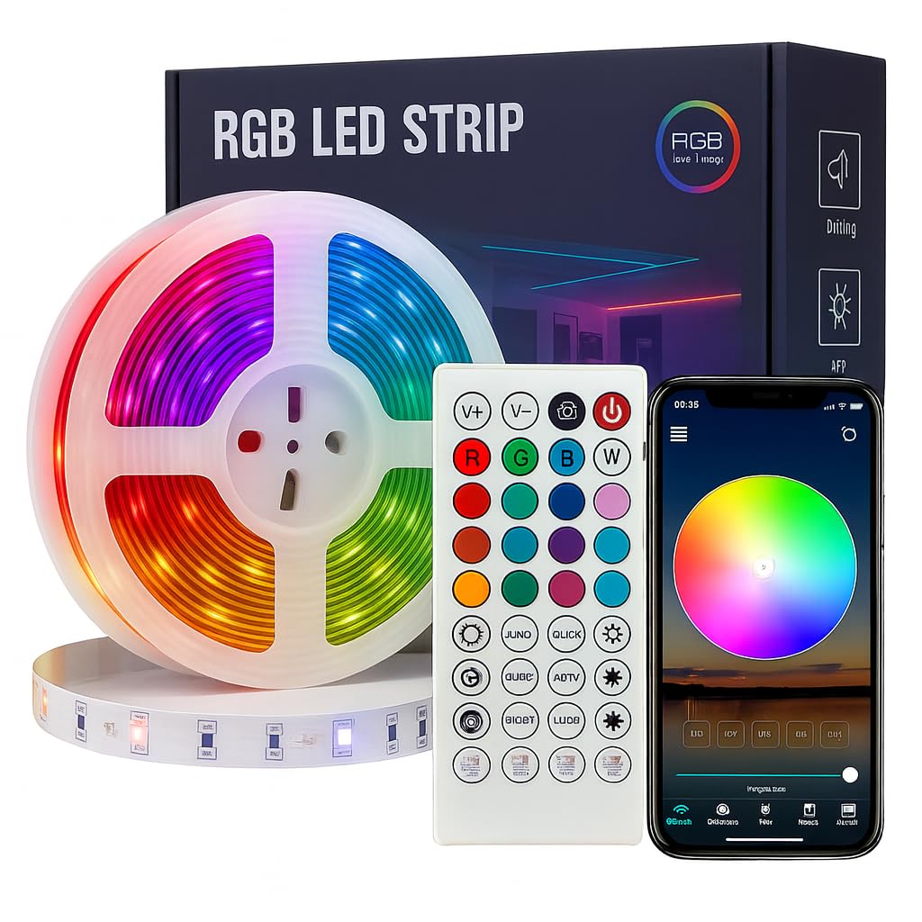 LED-Streifen, selbstklebend, Bluetooth RGB LED-Streifen mit Fernbedienung und App, LED-Beleuchtung, LEDs für Zimmer, Gaming-Party (20M)