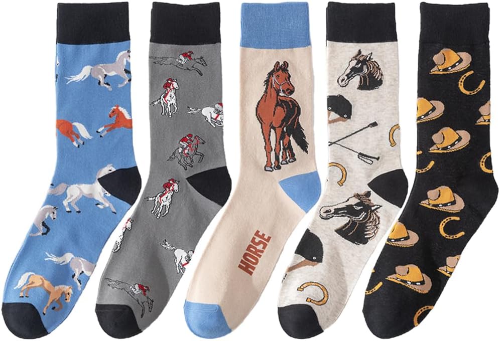 5 Pairs Cute Animal Crew Socks Fun Casual Cotton Calf Socks for Women