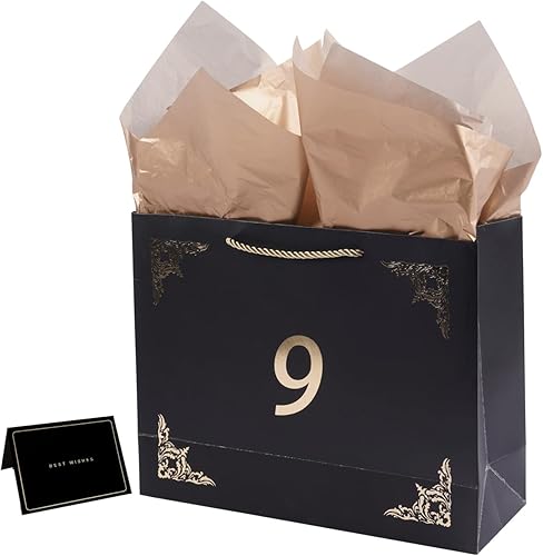 Miniatura 10 de Bolsas de regalo grandes con papel de seda y tarjeta de 12.6 x 4.3 x 9.8 pulgadas, bolsa de regalo negra para hombres y mujeres, cumpleaños, boda,