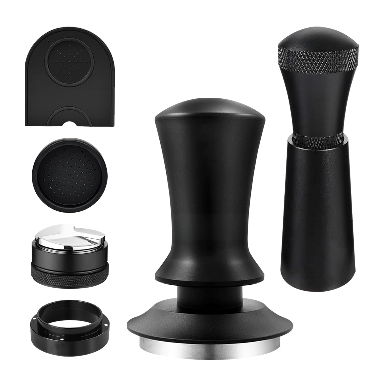 Set di 6 tamper per caffè, in acciaio inox da 51 mm, per macchine portafiltro, accessori barista con anello dosatore, distributore di caffè, tappetino antiscivolo e base per tamper