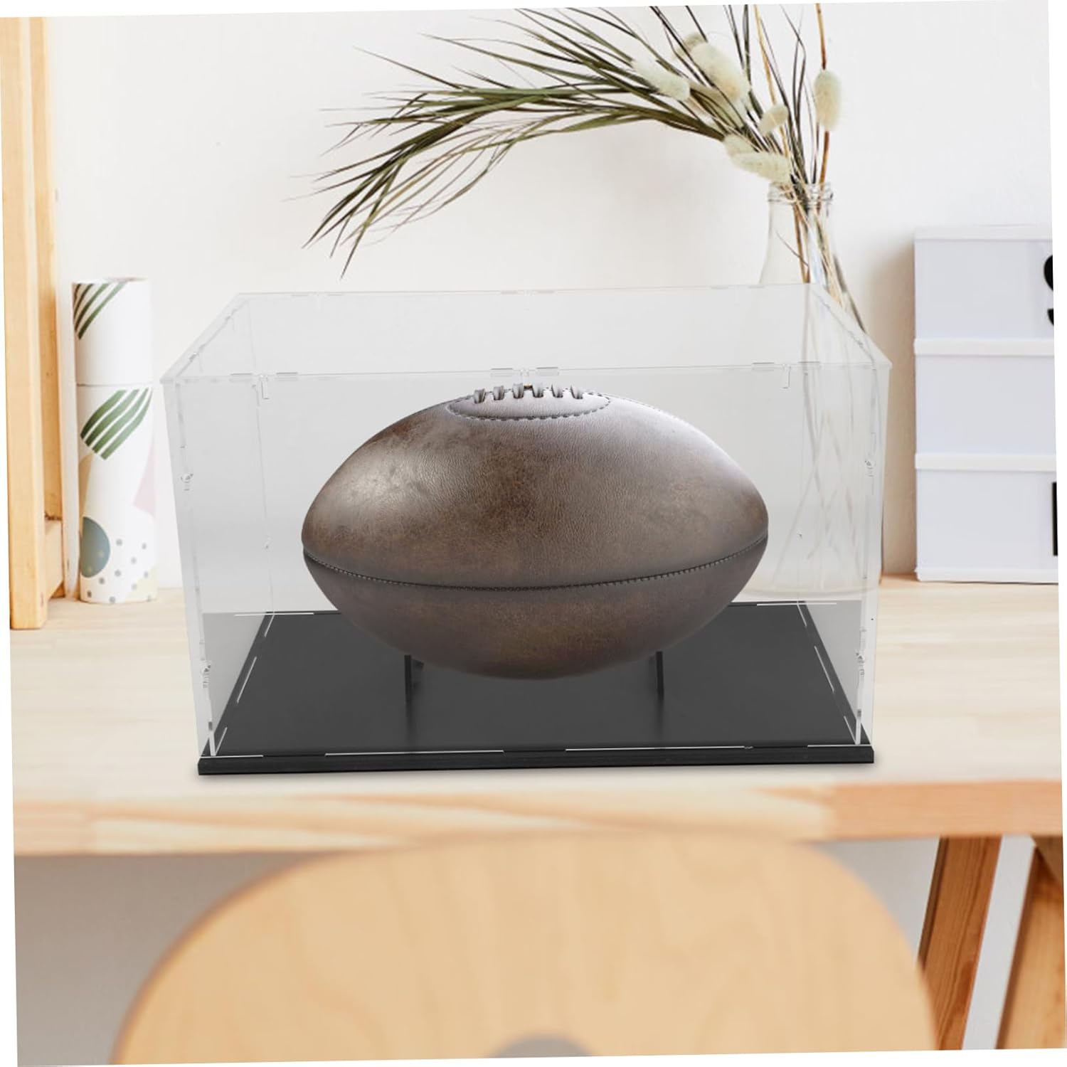 Alipis Acrylic Rugby Ball Display Case Transparent Storage Box with Lid for Sports Collectibles Multi-use Desktop Showcase for Home and Indoor Display