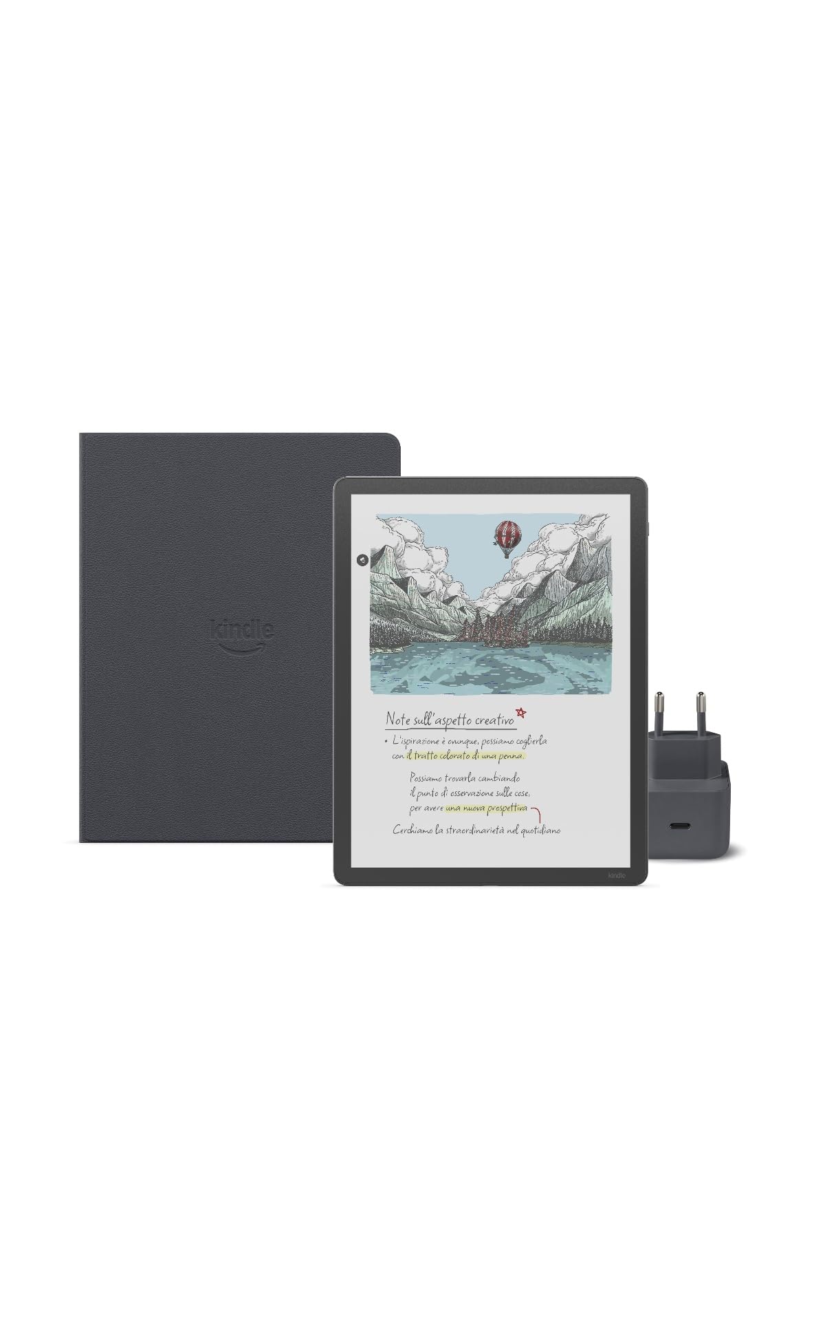 Amazon Kindle Scribe Colorsoft 64 GB (Grafite) + Penna Premium + Cover folio premium - Pelle di prima qualità (Grafite) + USB-C Caricabatterie