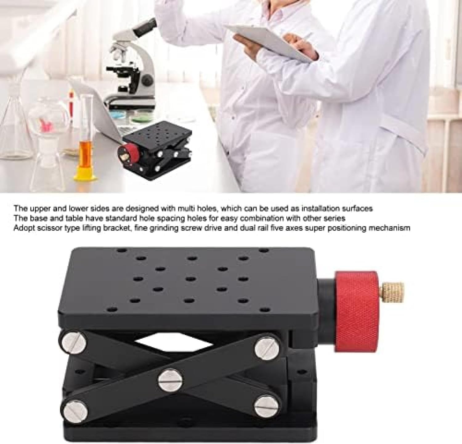 Gato de laboratorio de aleación de aluminio de alta precisión, mesa de elevación manual con volante, 55 mm de altura, capacidad de carga de 10 kg para experimentos de laboratorio y talleres