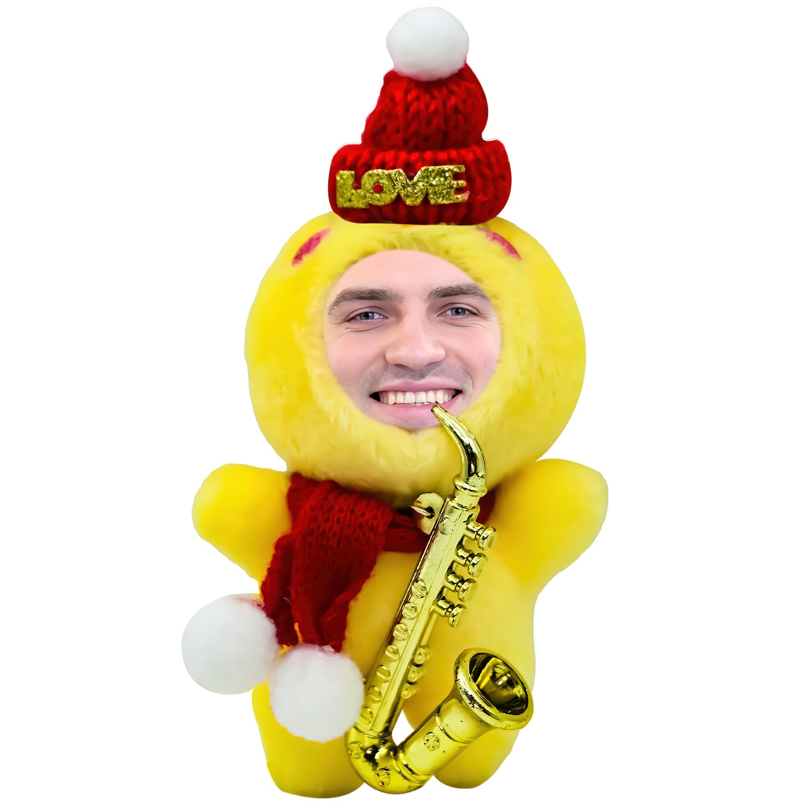 Peluche personalizado Pato amarillo con ropa de quita y pon - Peluche personalizado con foto de cara - novedad Regalo de Navidad (C-Saxophone dolls)