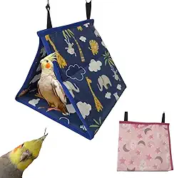 Toquinha para pássaros, calopsita, periquito, em tecido, para pendurar, Cabana, Casinha Passarinho (Azul, Único)