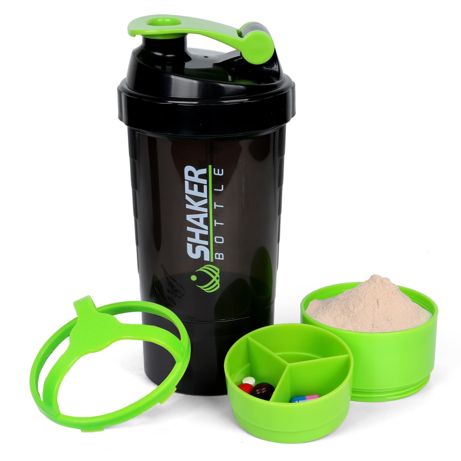 XTK Shaker Bottle 16OZ Protein Shaker Bottles with Mix Ball Portable Sports Water Bottle Leak Proof GYM Cup for Protein Mixes with Storage & Pill Organizer, Ideal for Pre Workout,BPA Free (Green)
