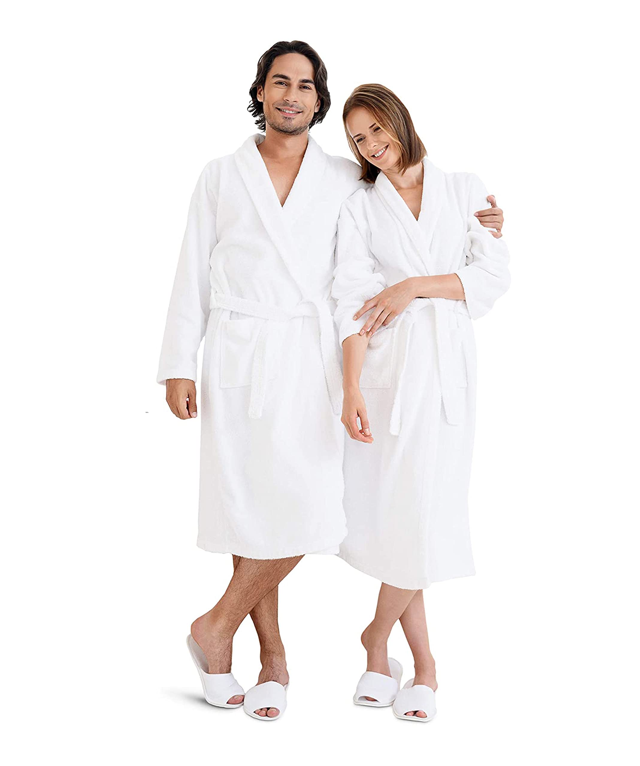 Hft Unisex White Luxury Shawl Bathrobe 100% Egyptian Cotton Ultra Soft & Hotel Quality Men & Women Spa Robe Terry Towelling (, S/M)