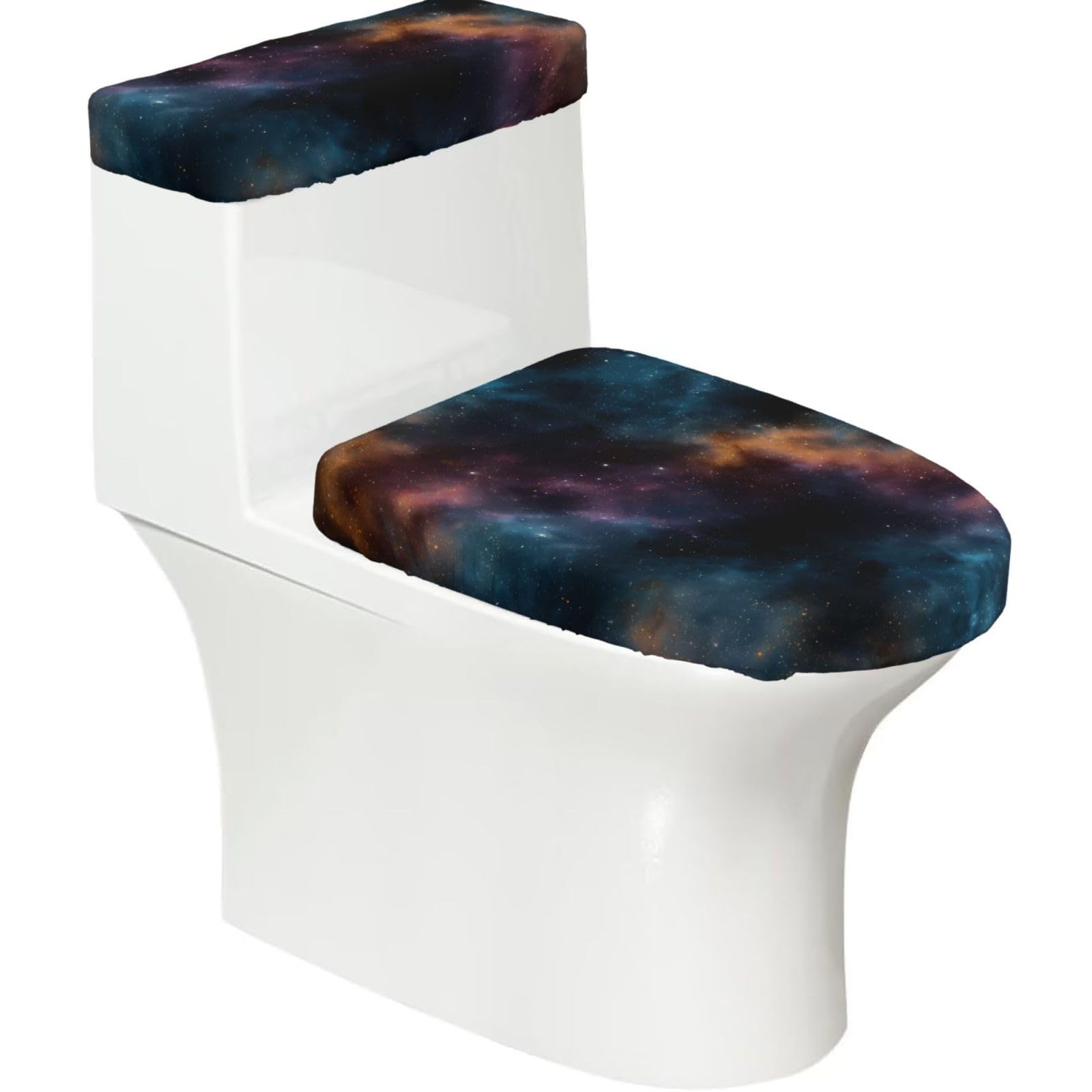 Wzycwb Black A Starry Night Sky 2-Piece Toilet Seat Cover Set With Tank Lid, Elastic Fit For U-Shape & Elongated Toilets, Bathroom Decor, Housewarming Gift