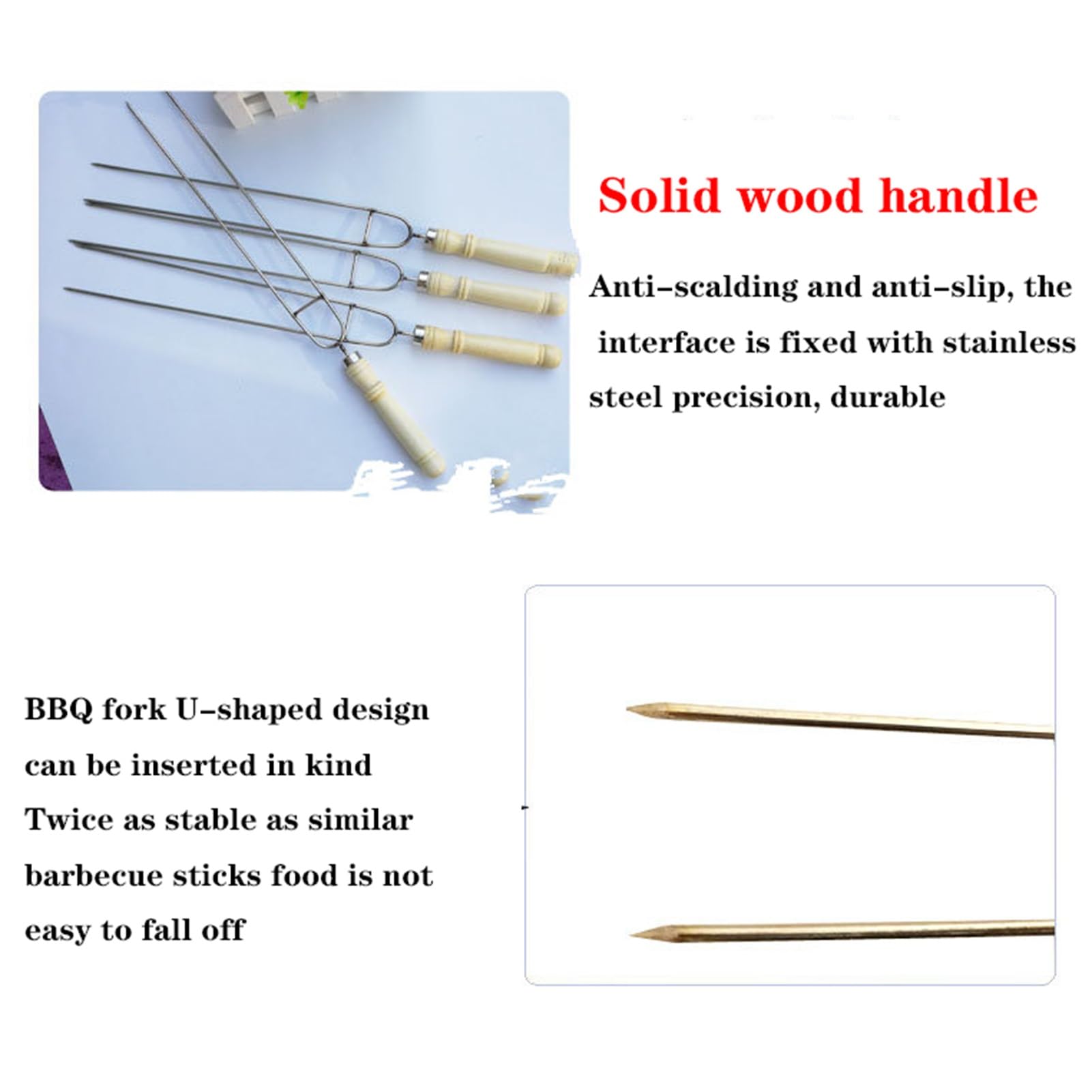 Spiedini for grigliate Piatte a Doppia Croce, spiedini di Kabob, con Comoda Impugnatura in Legno, Acciaio Inossidabile, for Cocktail, Barbecue, Barbecue, Frutta (Size : 20)