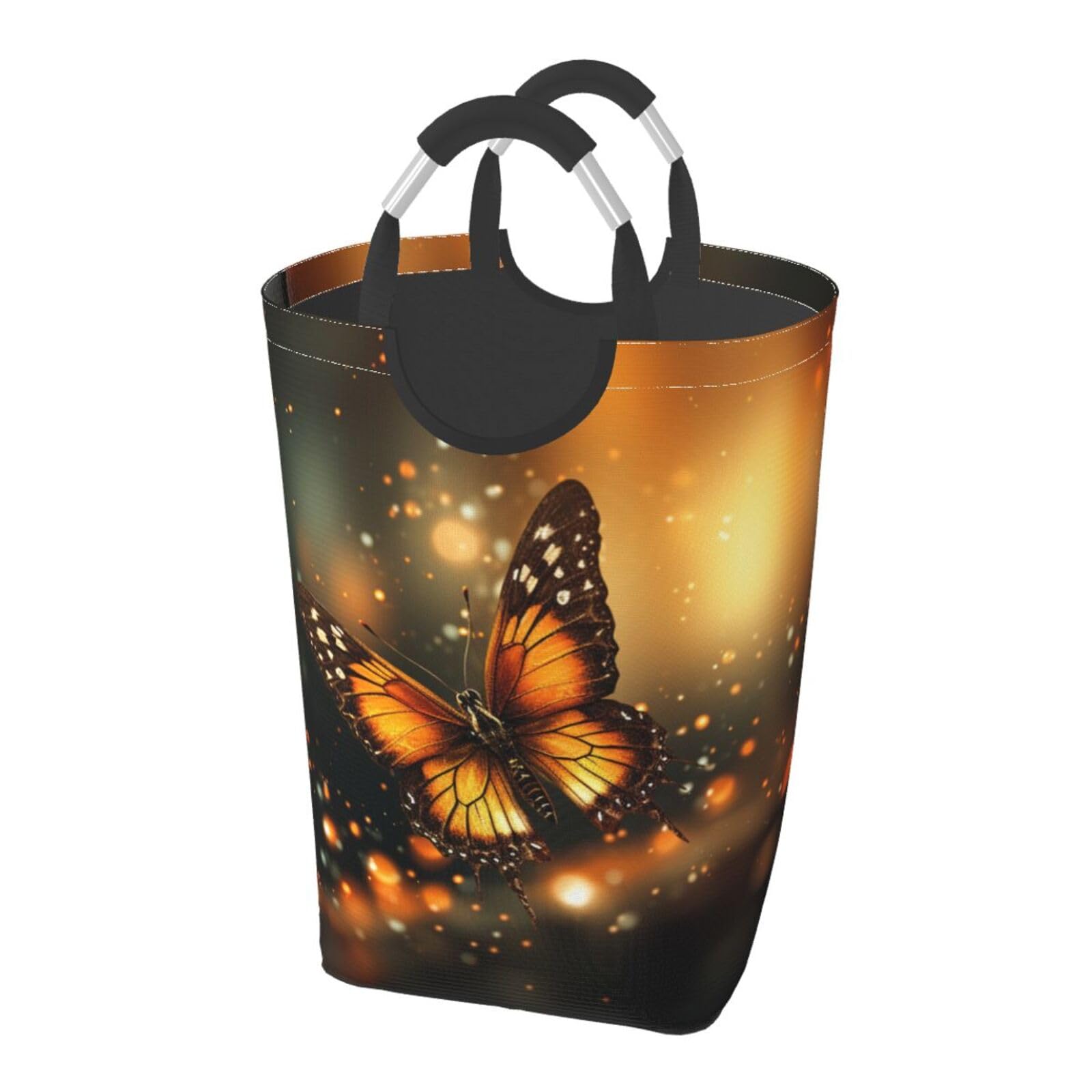 Panier à linge autonome pliable orange papillon avec poignées ergonomiques