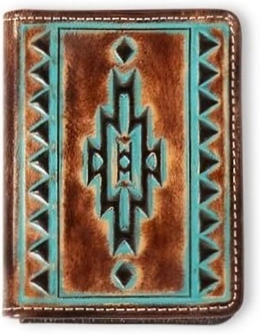 ARIAT Bifold Turquoise Outline Southwest Wallet, Brown