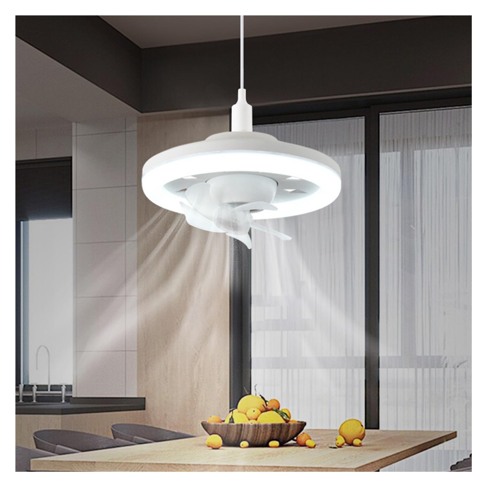Luz de ventilador techo, luz eléctrico, portalámparas E27, sacudida cabeza 360, viento regulable 3 velocidades for el hogar, habitación los niños RefrigeracióN Silenciosa(E)