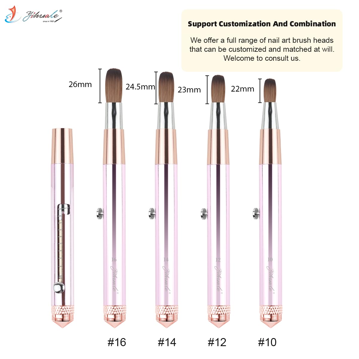 Bolt-Action Gel Nail Brushes,YIHUALE Kolinsky Acrylic Nail Brush for Acrylic Application Powder Nail Extension and 3D Carving,Nail Art Tools for DIY Home Salon (pink, 16#)
