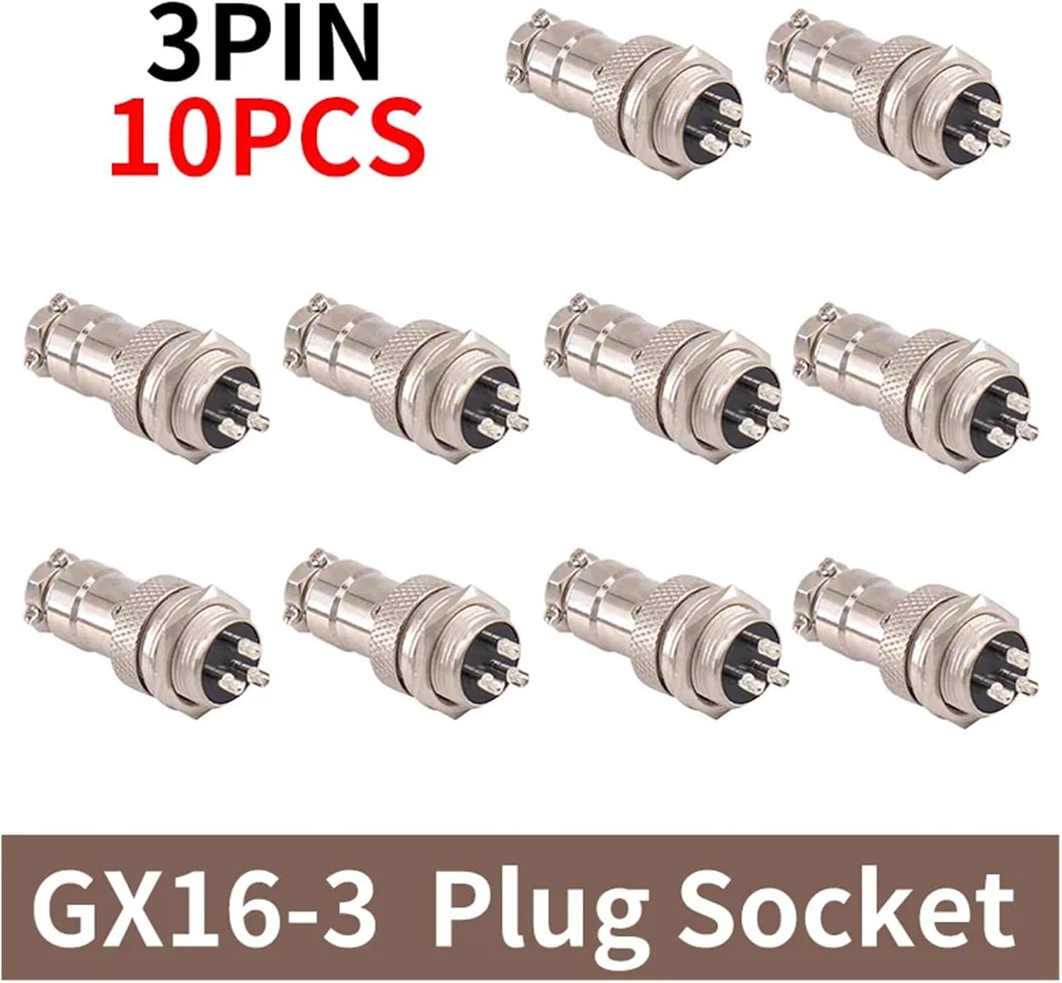 10 pairs of female and male GX16 circular connectors 2-pin, 3-pin, 4-pin, 5-pin, 6-pin, 7-pin, 8-pin, 9-pin, 10-pin plugs and sockets(3P)