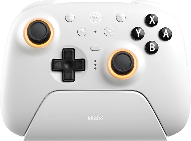 Controlador Bluetooth 8BitDo Ultimate 2 para Switch, Switch 2 y PC Windows, Switch Pro Controller con palancas de control TMR y base de carga, disparadores táctiles/Hall, control de vibración y movimiento, anillo de fuego RGB