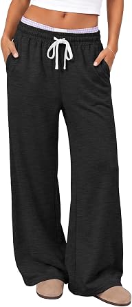 AUTOMET Womens Wide Leg Lounge Sweatpants Baggy Pajama Pants with Pockets